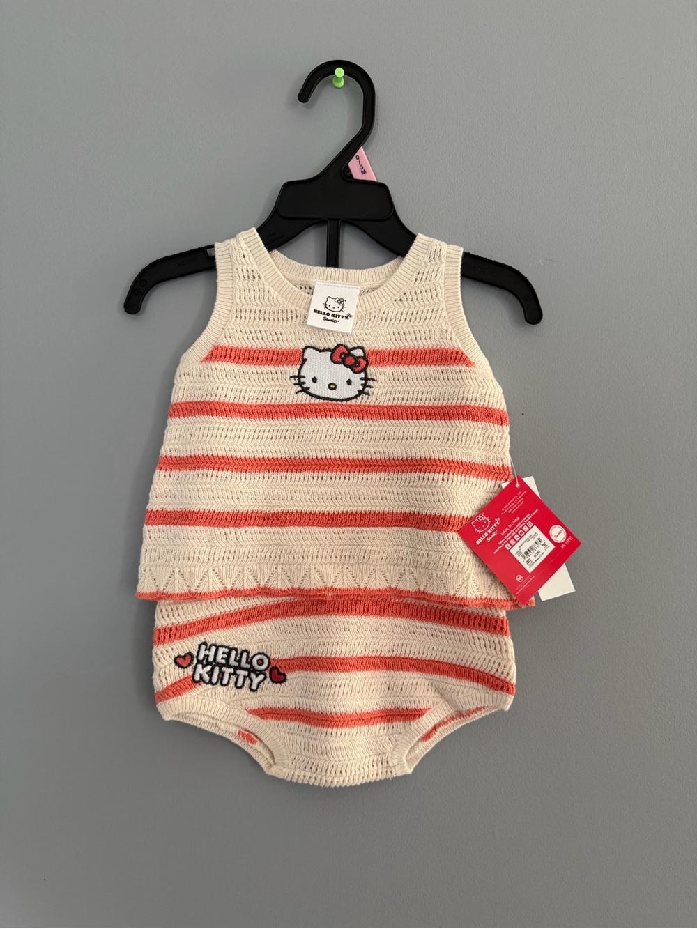 Hello Kitty Cream & Coral Striped Knit Diaper Cover Set